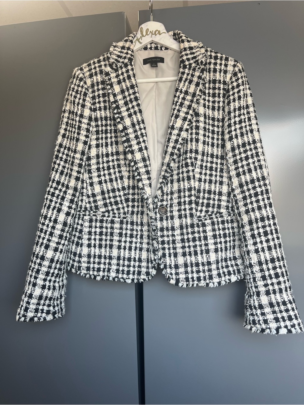 Ann Taylor Black & White Tweed Check Blazer